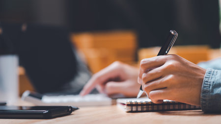 Startup or small business entrepreneur,check business growth report,order management in online stores, shopping on the internet,Selling online on the Internet,SME,shipping boxes,e-commerceの写真素材