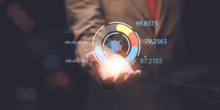 Businessman reading graph report and business statistics charts ,Analysis and improvement of...