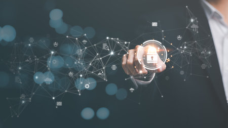 businessman connected network with virtual icon,internet security concept, cyber security online,...