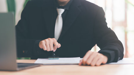 approval stamp ,signing a business contract approval of contract documents confirmation or warranty...