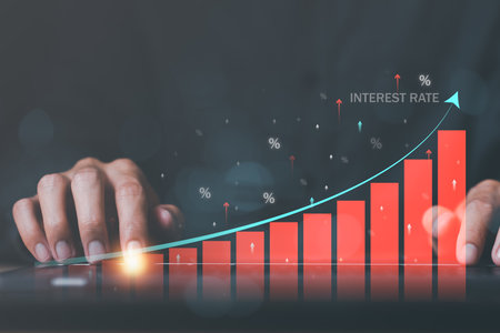 financier shows the growth graph of deposit interest rates ,Financial interest rates and mortgage interest rates ,investment growth percentage and interest on deposits,Dividends , Retirement returnsの写真素材