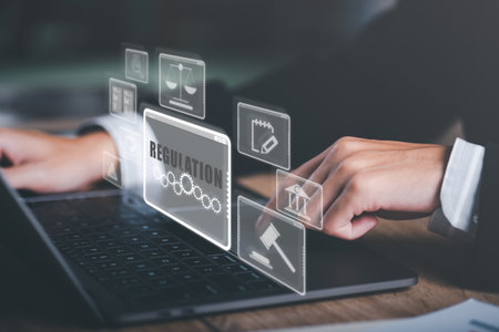 Businessman checking process through virtual online documents,concept Compliance Rules, Laws, Policies, Articles of Association terms and conditions,standard business service conceptの写真素材