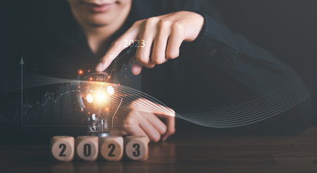 New Year 2023 Beginning Concept,,concept with innovation and inspiration, innovative technology in...