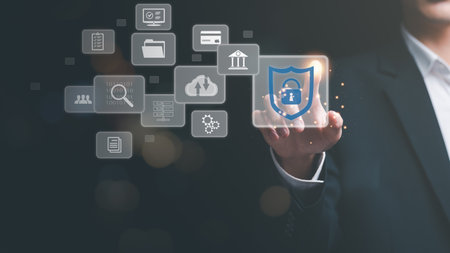 businessman connected network with virtual icon,internet security concept, cyber security online,...