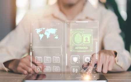 businessman connected network with virtual icon,internet security concept, cyber security online,...