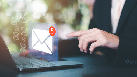 man reading electronic mail ,Email marketing and newsletter concept,Digital communication with email...