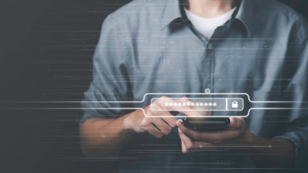 password privacy authentication and authentication, access to cybersecurity information,Businessman logging into cyberspace through secure online technology and protection and authenticationの写真素材