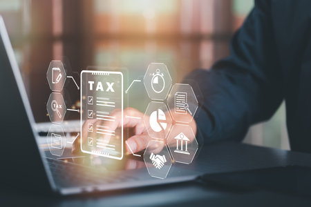 Business people planning annual tax deduction, tax rate calculation, and business financial budget, effective tax deduction planning ideas for individuals and companies,document management systemの写真素材