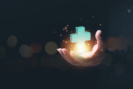 Hand plus icon, good offer concept, social network, benefits, self-improvement, welfare, health insurance,Achievements and career growth, bonuses or rewards to be earned,positive thinkingの写真素材