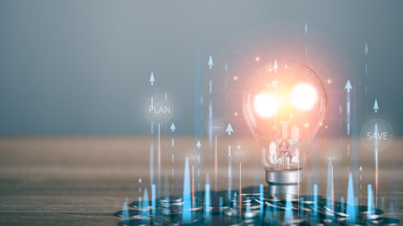Lightbulbs and coins on  table,Finance and growth ideas in investment business,Strategies for future...