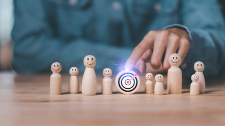 businessman showing business goal setting concept ,focused concepts ,Target Growth development planning ,Organizational growth and objectives , marketing strategy planning ,teamwork ,Target customersの写真素材
