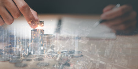 concept of finance and investment ,profit growth management ,financial graphical and statistical analysis ,Stock and currency fund management ,bank interest management ,high return investmentの写真素材