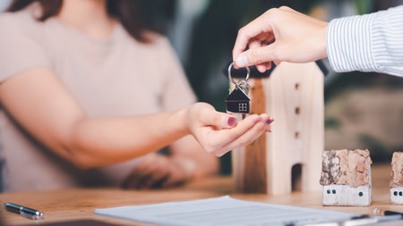 Home insurance concept and bank loan approval contract ,real estate business ,appraisal property value ,Finding location invest in real estate ,mortgages and bank loans ,Buying real estateの写真素材