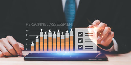 concept of business development with personnel ,Human Resources HR ,employment management ,Online Employee Assessment ,Auditing and evaluating quality and efficiency of personnel ,personnel assistantの写真素材
