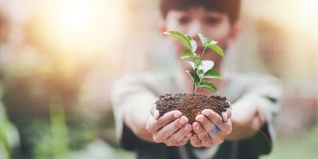 Planting trees reduce global warming,Prevention and treatment air pollution ,Environmental and Ecological Campaign ,Green energy innovation and environmentally friendly energy technology ,saving worldの写真素材