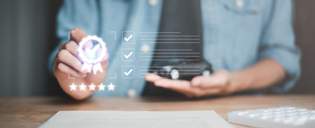 Providing financial services and car insurance ,Signing car purchase contract or insurance contracts ,concept guaranteeing quality and accuracy ,financial car loans ,risk prevention,car insurance ,の写真素材