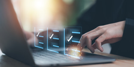 Accountant showing office document auditing concept ,plan review process and assess correctness ,Management of important document storage of organization ,document system ,accountant Audit documentsの写真素材
