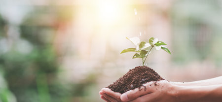 Planting trees reduce global warming,Prevention and treatment air pollution ,Environmental and Ecological Campaign ,Green energy innovation and environmentally friendly energy technology ,saving worldの写真素材