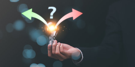 decision concept find alternatives success or business opportunities ,making decisions with right choice and direction ,Looking for new paths and opportunities,Finding  right answer ,question markの写真素材