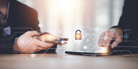 Data protection concept and secure internet security access ,cyber security technology ,Login to the online database with your username and password ,digital security unlocking or encryptionの写真素材