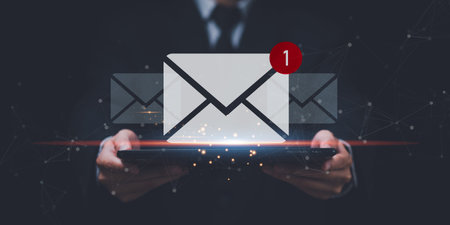 Email marketing and newsletter concept,Digital communication with email messages ,Sending and receiving messages online,online marketing strategy ,Newsletter,Fast and accurate business communicationsの写真素材