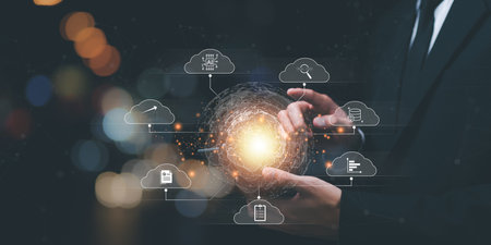 artificial intelligence future innovation, cloud computing network technology with global connection...