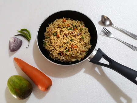Close up view of fried chickpea with vegetable dishの写真素材