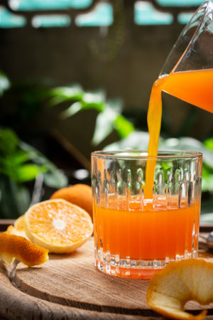 Pouring a fresh and healthy orange juice!の写真素材