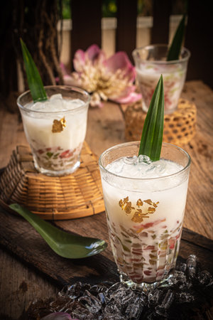 Lod chong in coconut milk, dessert of Thailandの写真素材
