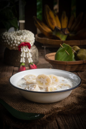 Cooking Banana in coconut milk - Thai dessert.の写真素材