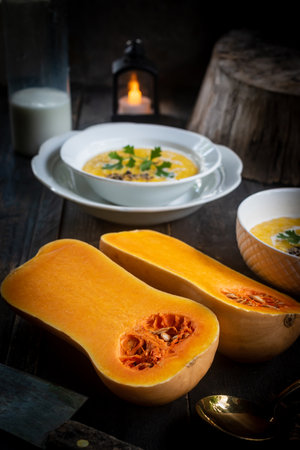Butternut Squash and Creamy Butternut Squash Soupの写真素材