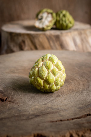 Apple custard on old wood, vintage still life style image.の写真素材