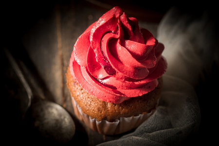 Homemade red cake. Festive food concept. Background.Close-upの写真素材