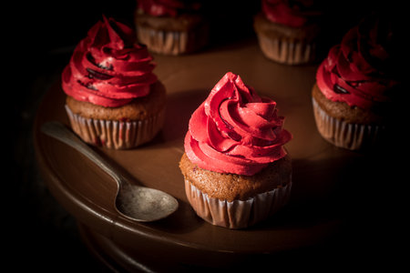 Homemade red cake for Halloween. Festive food concept. Background.の写真素材