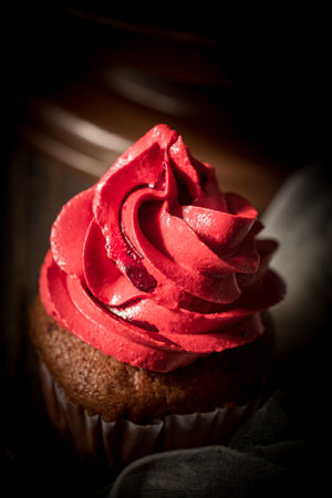 Homemade red cake. Festive food concept. Background.Close-up.の写真素材