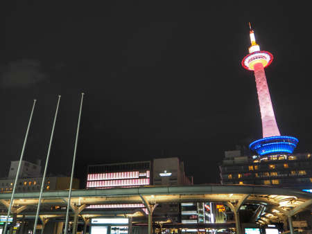 Kyoto Tower at nightのeditorial素材