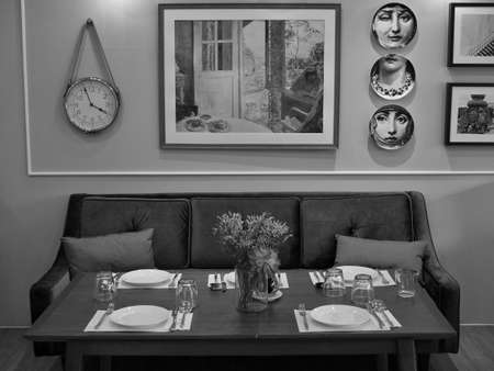 Living Room - Europe Style (Black and White)の写真素材