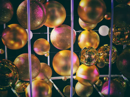 Many Golden balls in Christmas Event from below view.