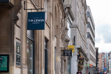 LONDON, ENGLAND - JULY 24, 2020:  Closed TM Lewin menswear tailors clothing branch at Holborn,...