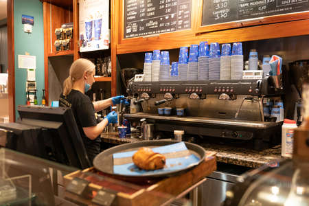 LONDON, ENGLAND - NOVEMBER 7, 2020:  A CaffÃ¨ Nero coffee shop branch in Ruislip, London during...