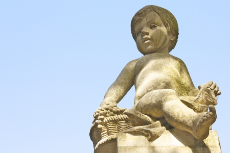 Stone statue on a bridge in Leipzig, Germanyの写真素材
