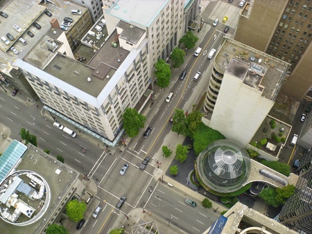 View onto Vancouver city centre from high above