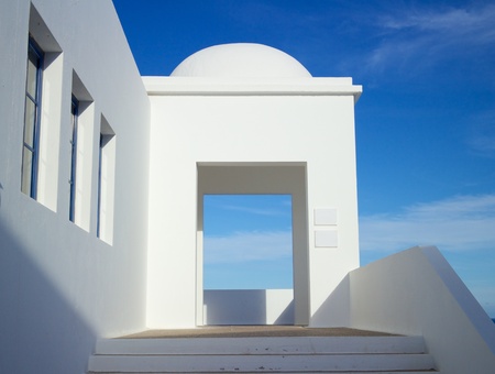 Entrance of a modern business building on Lanzarote island, Spainの写真素材