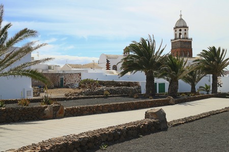 Spanish Lanzarote island street scene with the church of Teguise in the backgroundのeditorial素材