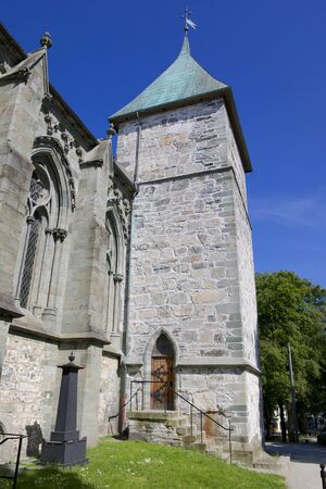 Exterior of the famous Stavanger Domkirke, a medieval cathedral in Stavanger city, Norwayの写真素材