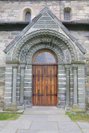 Exterior of the famous Stavanger Domkirke, a medieval cathedral in Stavanger city, Norwayの写真素材