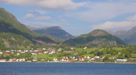 View onto Florli town, Norway, from Oanes ferry terminalの写真素材