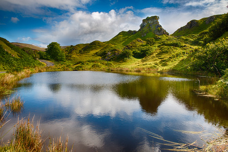 Mystic Fairy Glen, a romantic green valley with strange stone structures on the Isle of Skye, Scotland, HDR Versionの写真素材