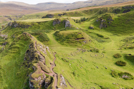 Mystic Fairy Glen, a romantic green valley with strange stone structures on the Isle of Skye, Scotlandのeditorial素材
