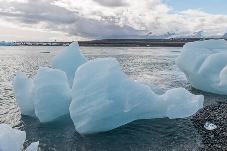 Icebergs on the beach near world famous Jokulsarlon glacier lagoon in southern Icelandの写真素材